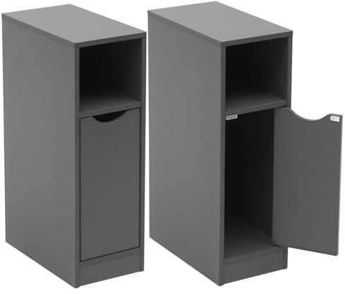 PCGAGA Slim Bedside Table Set of 2, Narrow Bedside Cabinet with Door Storage, Small Bedroom Table Set Storage Cabinet Bedside Lamp Table Narrow Nightstand for Bedroom (Plain, Grey)