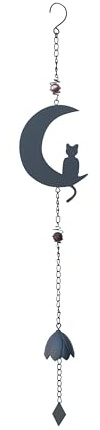 Windspiel Katze Mond – 90 cm, entspannender Klang, anthrazit, Dekoration für den Außenbereich für Garten oder Terrasse