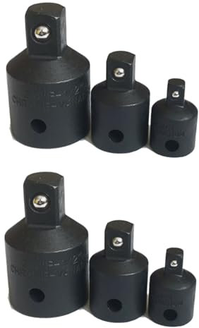 Unibos | 2X 3-Piece CRV Impact Reducer Adapter, 3/8’’f-1/4’’m, 1/2’’f-3/8’’m, 3/4’’f-1/2’’m, Chrome Vanadium, Black Phosphate Finish, Ideal for Impact Drivers, Wrenches & Ratchets (2)