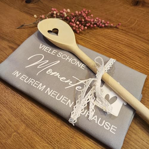 Geschenkset zum Einzug: Geschirrtuch, Karte & Kochlöffel – 100 % Baumwolle, Premium Qualität – Einzugsgeschenk für Neue Wohnung – Einweihungsgeschenk