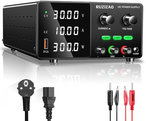RUZIZAO Fuente de Alimentación CC 30V 10A 300W Regulable Fuentes de Alimentación de Laboratorio Fuente de Alimentacion de Banco OCP OVP Interruptor de Salida Mando de Ajuste del Codificador