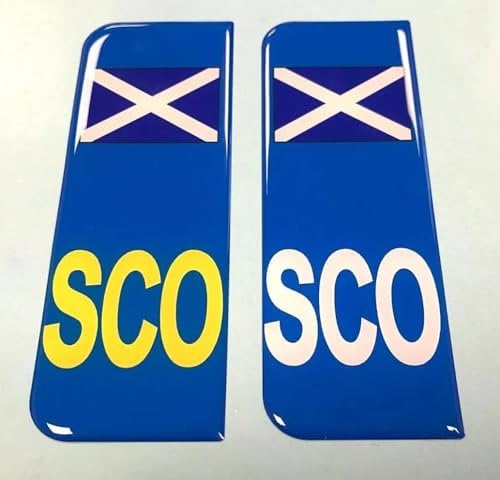 2 x Scotland Flag SCO Vehicle Number Plate Sticker - 39mm - HIGH GLOSS DOMED GEL