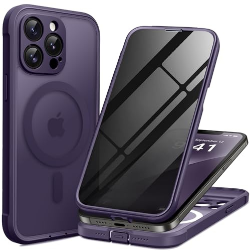 BERFY Magnetic for iPhone 12 Pro Max Case, Compatible with MagSafe,Built-in Privacy Screen Protector and Upgraded Camera Protection,Anti-Spy Full Body Shockproof Phone Case for 12 Pro Max 6.7, Purple