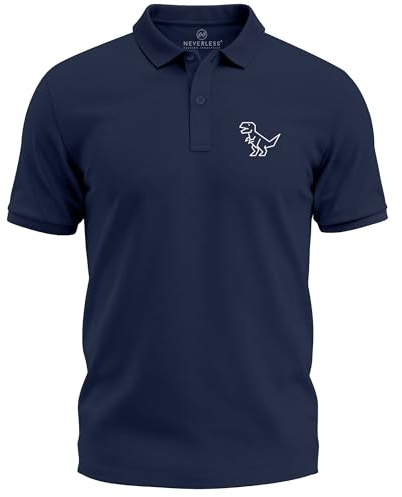 Neverless® Poloshirt Herren Dino Print im Polygon-Stil – Kurzarm Polo mit Logo Sommer Casual Look Modern Fit Fashion Navy XXL