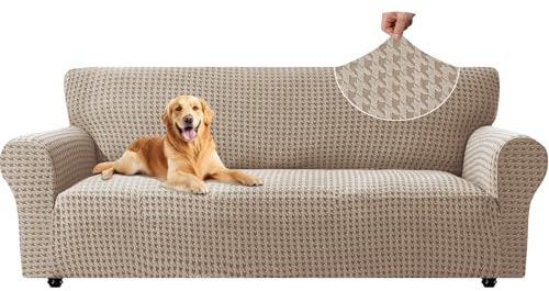 YSTELLAA Sofa Überzug 3 Sitzer, Sofabezug Mit Armlehne, Waschbar Sofaüberwürfe Stretch, Couch Überzug Kratzfest, Sofaschoner rutschfest, Couch Cover Für Katze Hunde, Sofa Cover, Khaki