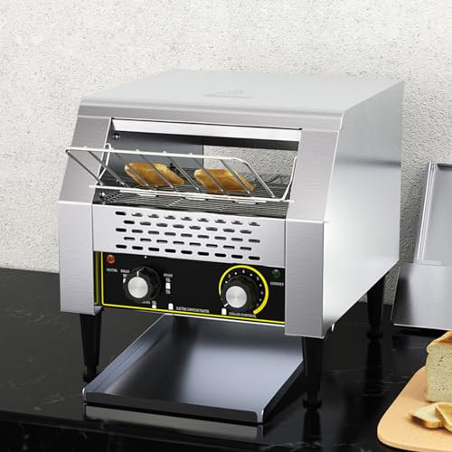 Commercial Conveyor Toaster, Heavy Duty Stainless Steel, 600 Slices/h, 7 Speed Options, Countertop Electric for Restaurants, Bakeries, Cafes, 2200W
