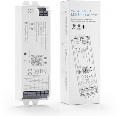 FCOB WB5 WiFi Controllore LED Smart Life APP Control per Striscia LED PWM | monocromatiche CCT RGB RGBW RGBCCT Compatibile con RC01RFB RC02RFB RC03RFB Telecomando RF WiFi Al-exa Go-ogle Assistant