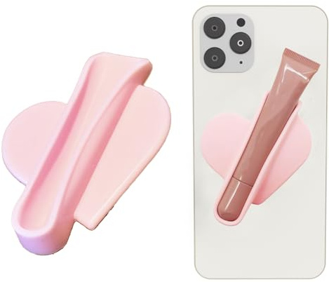 Rookii Lipgloss-Halter in Herzform, Handyhülle, Lippenstift-Halter, Handyhülle, Silikon-Lipgloss-Halter, selbstklebender Lipgloss-Balsam, Handy-Kartenhalter für iPhone und Android, Pink, modisch