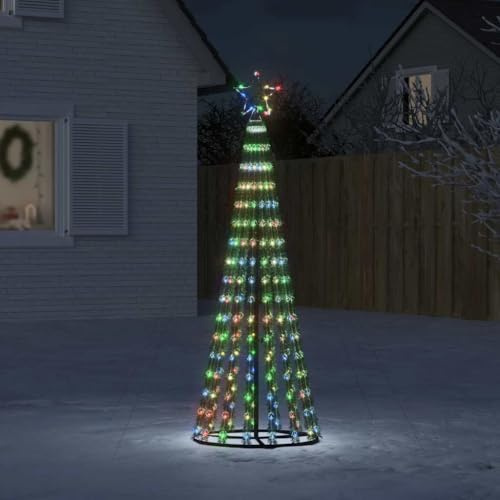 ACAGALA LED Weihnachtsbaum Außen mit Stern, 275LEDs 180 cm Beleuchtete Kegelform Tannenbaum Outdoor, Grünen Tannennadeln aus PVC umwickelt, Mehrfarbig Lichterbaum mit Stern, Weihnachtsdeko Garten