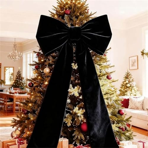 Christmas Tree Topper Bow (6 ft),Christmas Tree Bows Large,180CM Large Champagne Red Velvet Bows for C-hristmas Tree,Giant Champagne Velvet Bow christmas Decoration,for Window Wall Door Decor (Black)