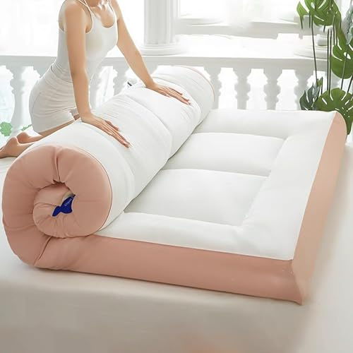 Tragbare japanische Futon-Matratze, aufrollbare Boden-Isomatte für Camping und Zuhause, Schlafsofa und Bodenschlaf (Rose, 180 x 200 x 10 cm)
