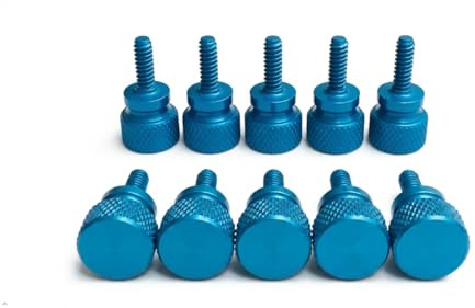 Precisiongeek Lot de 10 vis moletées 6-32 UNC x 10 mm, tête moletée Ø 10 mm, aluminium anodisé bleu, vis à main pour appareil photo, électronique et boîtier