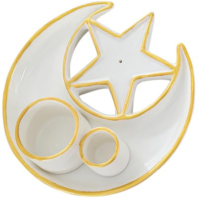 DECHOUS Porta Incienso de Cerámica Multifuncional para Hierbas Aromáticas y Palo de Madera Bandeja para Quemar Incienso Diseño Día y Noche Soporte Versátil para Aromaterapia y