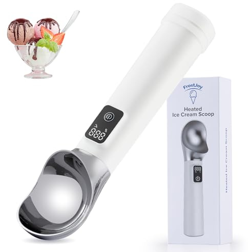 Electric Heated Ice Cream Scoop, Kitchen Gadget with Digital LED Temperature Display for Easy Scooping Rechargeable Scooper Dessert Server 5000mAh USB Powered IP67 Waterproof Kitchen Tool 2 Oz Max70°C