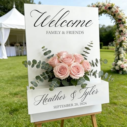 Custom Wedding Flower Box Decal, Personalized Vinyl Sticker for Floral Welcome Board - Add Your Names, Wedding Date & Venue(XL)