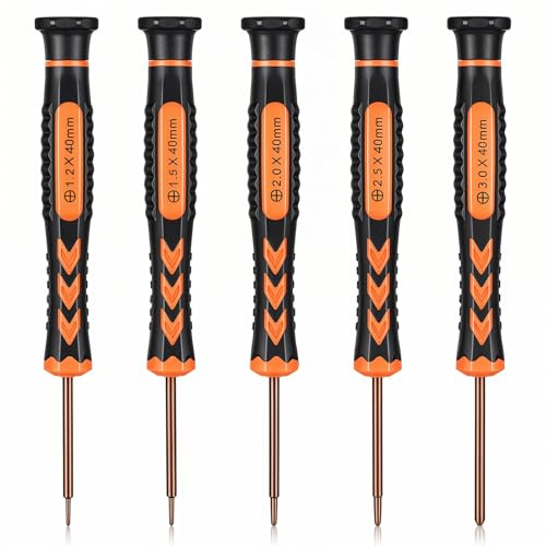 5 Pcs Small Phillips Screwdriver Set, Magnetic Precision Screwdrivers with Non-Slip Handle Mini Screwdriver Repair Tool Kit for Small Appliances Eyeglass Watch Laptop Computer (1.2/1.5/2.0/2.5/3.0 mm)