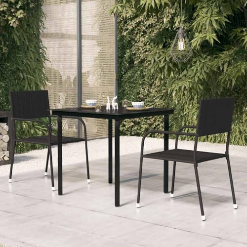 SooIarix Mesa de comedor de jardín negra, 80 x 80 x 74 cm, acero y cristal, resistente a la intemperie, pequeña mesa de jardín para balcón y terraza, mesa auxiliar para exteriores, muebles de terraza