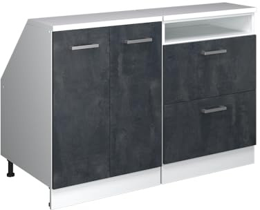 Vicco Küchenschrank für Dachschrägen R-Line, Schwarz Beton, 120 cm 2er Set Schrankkorpuss 60 cm Tiefe, geeignet für schräge Wände und Variable Küchenmontage