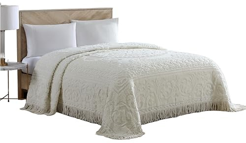 Beatrice Home Fashions Medallion King Cotton Chenille Bedspread, Ivory