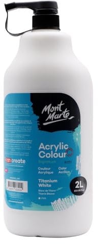 Mont Marte Discovery School Acrilico, Bianco titanio, 1/2 gallone (2 litri). Ideale per studenti e artisti. Eccellente copertura e rapida essiccazione. Coperchio a pompa incluso