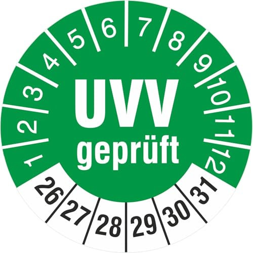 100 Stück UVV geprüft Prüfetiketten Prüfplaketten Fahrzeugprüfung 30 mm rund 2026-31