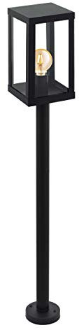 EGLO Außen-Stehlampe Alamonte 1, 1 flammige Außenleuchte, Stehleuchte aus Stahl verzinkt in Schwarz und Glas in Transparent, E27 Fassung, IP44