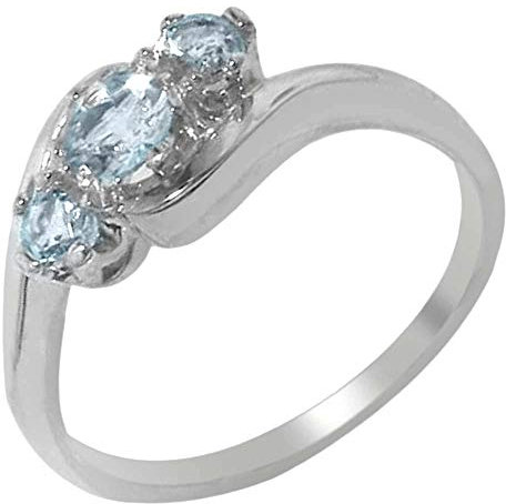 Damen Ring Solide 10 Karat (417) Weißgold mit Aquamarin - Verfügbare Größen : 47 bis 68