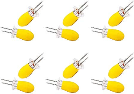WasonD 6 Paare Edelstahl BBQ Maiskolbenhalter Set Grillzubehör Schaschlikspieße Küche Garten Mais Inhaber Gabeln, Gelb
