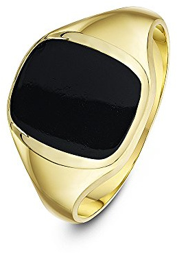 Theia Sortija de Sello para caballeros en Oro Amarillo de 9k, Forma de Almohadilla, Montada con Piedra Ónix Negro de 12x10mm - Tamaño 21