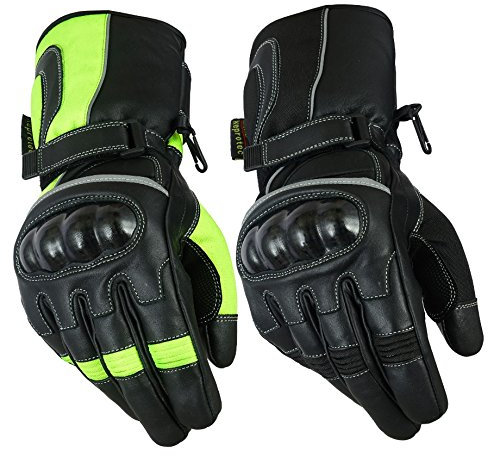 Texpeed Motorcycle Mens Waterproof Gloves Leather Cordura Textile Motorbike Moped Scooter Biker With CE Knuckle Armour Protection All Black - L