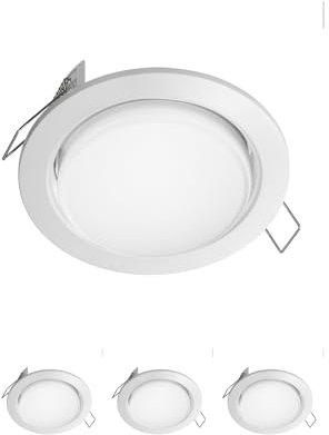 ledscom.de 4 Stück LED Einbaustrahler Zobe flach GX53 weiß rund, 541lm warmweiß 3-Stufen Dimmen ohne Dimmer, 107mm Ø Lochkreis 90mm Ø