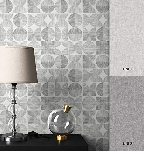 NEWROOM Tapete grafisch grau Halbkreise Kreise Retro Papiertapete Papier Tapete Geometrisch Natur inkl. Tapezier Ratgeber ǀ Grafik
