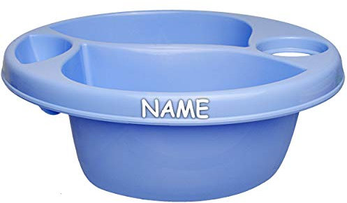 alles-meine.de GmbH 3 Kammer - Schüssel/Waschschüssel/Kinderwaschbecken - blau - inkl. Name - Bieco - mit Seifenablage - Organizer - Reinigungsmittel Aufbewahrungsbox - Pfleg..