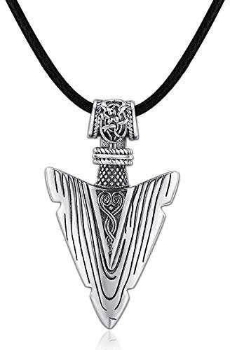 Wikinger Schmuck 925 Sterling Silber Halskette Vikinger Männer Leder Kette Herren Pfeil Anhänger Damen Amulett…