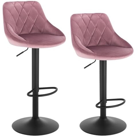 WOLTU Barhocker Tresenhocker, Gute gepolstert, Samt, Höhenverstellbar, Drehbar, 2 x Hocker, Rosa