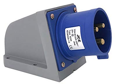 JCE 32A 3 PIN BLUE 240V WALL MOUNT INLET PLUG IP44 SPLASHPROOF CARAVAN CAMPER MALE HOOK-UP