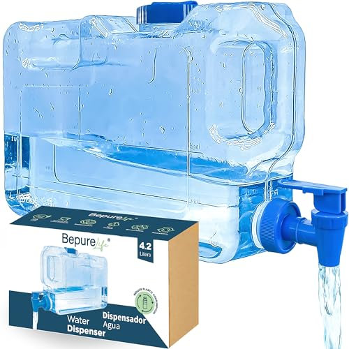 Wasserspender für Kühlschrank. 4,2 Liter. Wiederverwendbare PETG-Plastikflasche mit Wasserhahn. Wasser, Getränke, Cocktails. Für Strände, Camping, Büro
