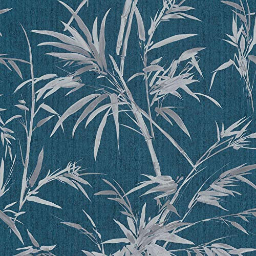 BRICOFLOR Papier peint intissé | Papier peint japonais & chinoiserie - Papier peint cuisine, Tapisserie pour cuisine - Bleu, Gris, Argent | Taille 10,05 x 0,53 m = 5.33 m² BR373766P664SUA