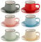 All-Pie Porcelain Espresso Cups with Saucers - 108 ml/3.65 oz - Set of 6, Small Coffee Tea Cup 6 Colors