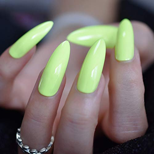 URTJSDG False Nails Extra Long Neon Green Fake Nails Super Stiletto Curved Press On Fingernails Gel Cover Summer Nail Tips 24