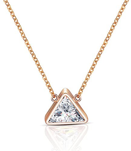 YQHWLKJ Crystal Triangle Necklace Pendants For Women Gold Chain Stainless Steel Triangle Choker Necklace-Rose gold,L-42cm