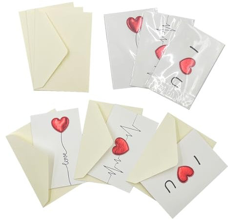CZAKOMIX 6 Stück Rote Herz-Patch-Grußkarten, Weihnachten Hochzeitskarte,3 Stile von Liebes-Grußkarte mit Umschlag, Ja Die beste Geschenkidee-Karte für Geburtstag, Weihnachten, Valentinstag, Jahrestag