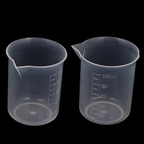 2 Pièces Récipient Gradué Transparent 100 ml pour Laboratoire et Cuisine | Gobelet en Plastique Blanc | Godet Gradué en Plastique Transparent pour Test en Laboratoire
