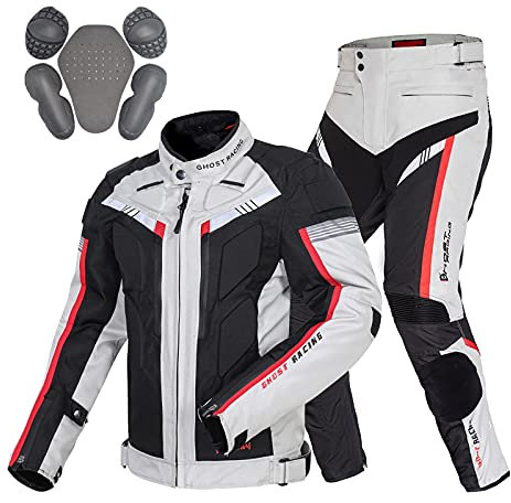 7HAHA3 Ensemble Veste et Pantalon de Moto pour Homme Moto Biker Vestes Imperméables Coupe-Vent Équipement de Protection Complet du Corps Été Hiver,Gray,4XL(190cm93kg)