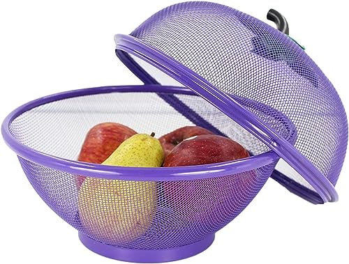 Fruits Bowl Basket Apple Shape Mesh with lid Tabletop Vegetable Holder Keep Unwanted Pets & Insects Out Kitchen Dishwashing Drain Basket (Purple)