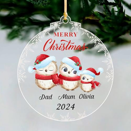 Personalised Christmas Bauble Personalised Christmas Tree Decorations 2024 Personalised Xmas Baubles Christmas Ornaments for Family UV Print(Round Family of 3)