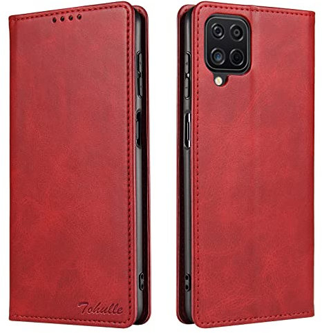 TOHULLE Case for Samsung Galaxy A12 4G, Premium PU Leather Wallet Case with Card Holder Kickstand Built-in Magnetic Closure Flip Folio Phone Cover for Samsung Galaxy A12 4G - Red