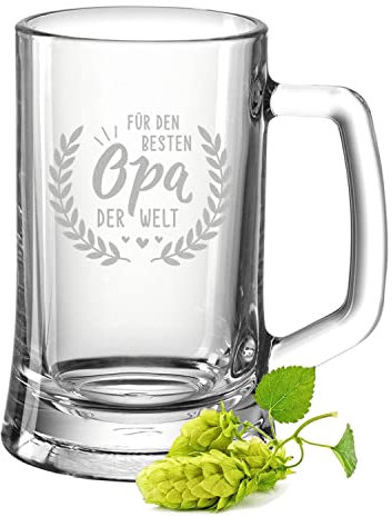 GRAVURZEILE Bierkrug mit Gravur - Für den besten Opa der Welt - Geschenk für Männer - Geschenke für Opa zum Vatertag Geburtstag oder zu Weihnachten - Bierseidel als Geschenk für Ihn - Größe: 0,3 L