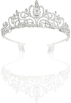 TSHAOUN Tiara Cristal Couronne avec Strass Kristall Hochzeit Frauen Krone Mädchen Strass Festzug Tiara Stirnband Prinzessin Königin Haarschmuck für Geburtstag Prom Brautparty (Silver)