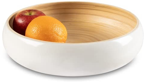 LEXA Frutero de madera de bambú blanco hecho a mano de 12 pulgadas para encimera de cocina, cuenco de ensalada de madera de bambú grande y ligero de 134 onzas